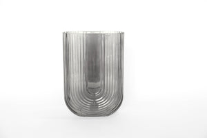 Gabel & Teller Glass U - Shaped Ribbed Vase 23x16.5cm - Midnight Grey - ZOES Kitchen
