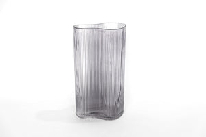 Gabel & Teller Wave Ribbed Glass Vase 30x16.5cm -Midnight Grey - ZOES Kitchen