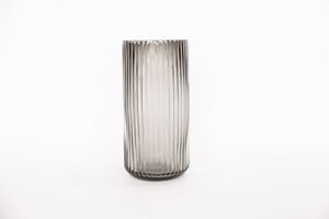 Gabel & Teller Glass Ribbed Vase 25x12cm - Smoke Grey - ZOES Kitchen