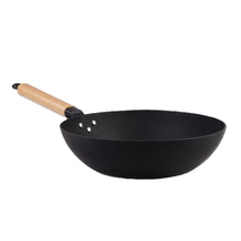 Load image into Gallery viewer, Dline Black Carbon Steel Pre-Seasoned Stir Fry Pan with Beechwood Handle - 30cm