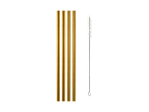 Maxwell & Williams Cocktail & Co Reusable Wide Straw With Brush Set of 4 Gold Gift Boxed