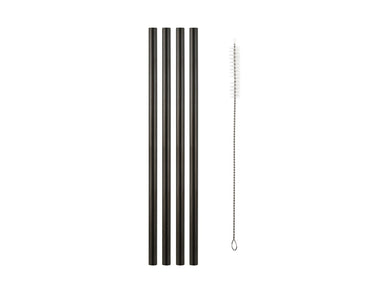 Maxwell & Williams Cocktail & Co Reusable Wide Straw With Brush Set of 4 Black Gift Boxed