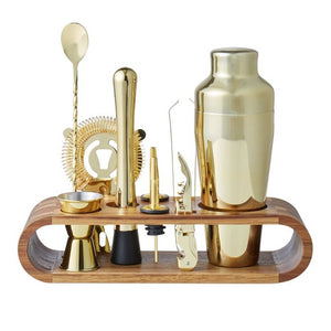 Davis & Waddell Gold Bar Set With Acacia Stand 10pce