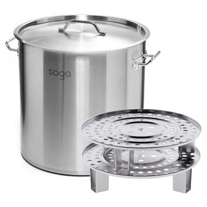 SOGA 33L Stainless Steel Stock Pot with Two Steamer Rack Insert Stockpot Tray - ZOES Kitchen