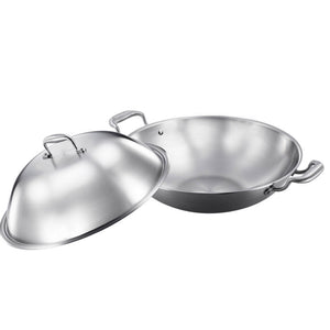 SOGA 3-Ply 42cm Stainless Steel Double Handle Wok Frying Fry Pan Skillet with Lid - ZOES Kitchen