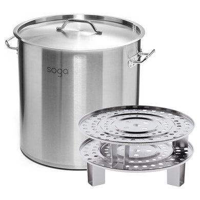SOGA 21L Stainless Steel Stock Pot with Two Steamer Rack Insert Stockpot Tray - ZOES Kitchen