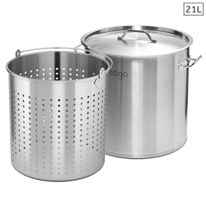 SOGA 21L 18/10 Stainless Steel Stockpot with Perforated Stock pot Basket Pasta Strainer - ZOES Kitchen