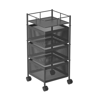 SOGA 3 Tier Steel Square Rotating Kitchen Cart Multi-Functional Shelves Portable Storage Organizer with Wheels - ZOES Kitchen