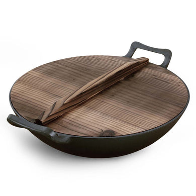 SOGA 36CM Commercial Cast Iron Wok FryPan with Wooden Lid Fry Pan - ZOES Kitchen