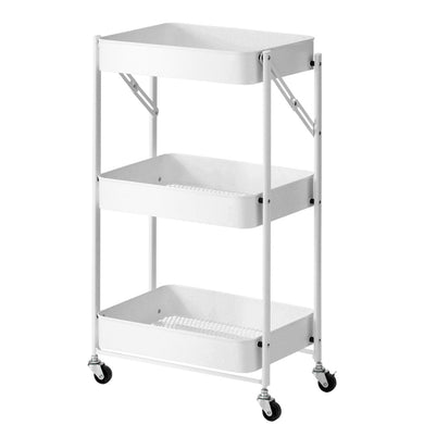 SOGA 3 Tier Steel White Foldable Kitchen Cart Multi-Functional Shelves Portable Storage Organizer with Wheels - ZOES Kitchen