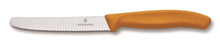 Load image into Gallery viewer, Victorinox Tomatoe &amp; Sausage Knife Round Tip - Wavy Edge - Orange 11cm - ZOES Kitchen
