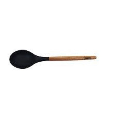 Bialetti Utensils - Acacia Handle with Black Silicone - Solid Spoon - ZOES Kitchen