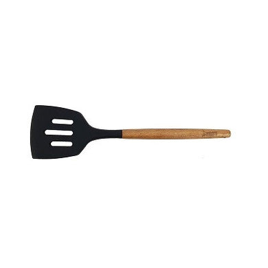 Bialetti Utensils - Acacia Handle with Black Silicone - Slotted Turner - ZOES Kitchen