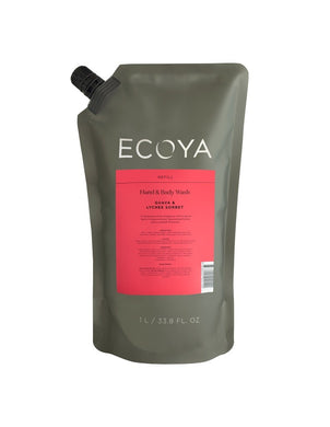 Ecoya Hand & Body Wash Refill 1L - Guava & Lychee Sorbet - ZOES Kitchen
