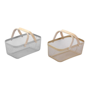 Box Sweden Mesh Storage Basket 40x25x17cm Birch Wood Handle - Gold Or Silver - ZOES Kitchen
