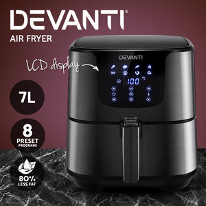 Devanti Air Fryer 7L LCD Fryers Oven Airfryer Kitchen Healthy Cooker Stainless Steel - ZOES Kitchen