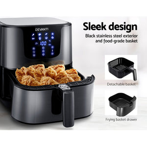 Devanti Air Fryer 7L LCD Fryers Oven Airfryer Kitchen Healthy Cooker Stainless Steel - ZOES Kitchen