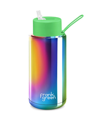 Frank Green Ceramic 34oz Straw Bottle - Chrome Rainbow/Neon Green - ZOES Kitchen
