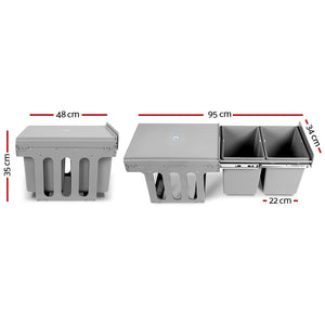 Cefito 2x15L Pull Out Bin - Grey - ZOES Kitchen