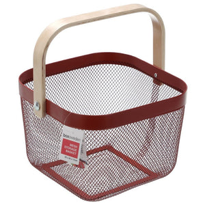 Box Sweden Mesh Storage Basket 25x25x17cm W/Wooden Handle - Red