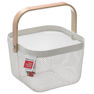 Box Sweden Mesh Storage Basket 25x25x17cm W/Wooden Handle - White