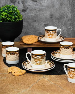 Medusa Espresso Cup & Saucer Set Of 6 - Black & Gold - ZOES Kitchen