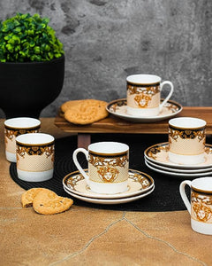 Medusa Espresso Cup & Saucer Set Of 6 - Black & Gold - ZOES Kitchen
