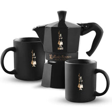 Load image into Gallery viewer, Bialetti Moka Express Black Edition - Moka 6 Cup + 2 Mugs