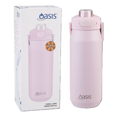 Oasis Capri Ceramic Lined Stainless Steel Triple Wall Insulated Drink Bottle with Quick Release Lid 750ml - Pink Lemonade