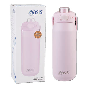Oasis Capri Ceramic Lined Stainless Steel Triple Wall Insulated Drink Bottle with Quick Release Lid 750ml - Pink Lemonade