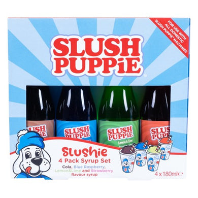 Slush Puppie - 4 Pack Syrup Set - Blue Raspberry, Strawberry, Cola, Lemon/Lime 180ml
