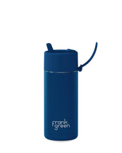 Load image into Gallery viewer, Frank Green Bundle - Ceramic 16oz Bottle with Flip Straw Lid Deep Ocean + FREE Matching Bumper Guard &amp; FREE Glow in the Dark Sticker Pack