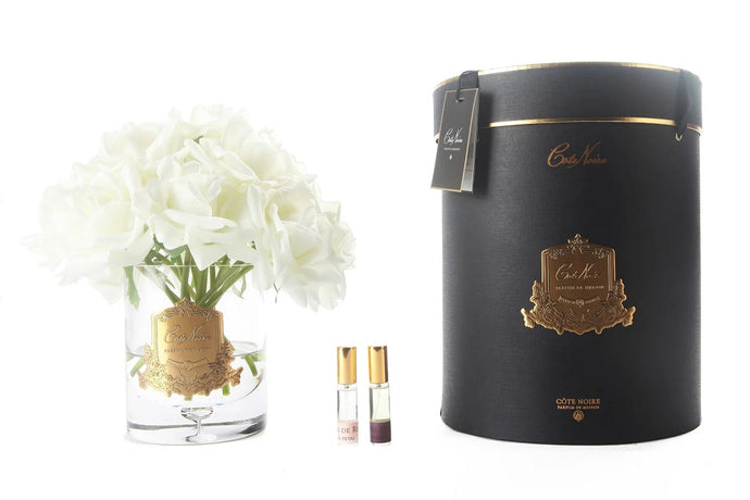Cote Noire Grand Bouquet Clear Vase - White Roses