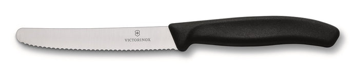 Victorinox Tomatoe & Sausage Knife Round Tip - Wavy Edge - Black 11cm - ZOES Kitchen