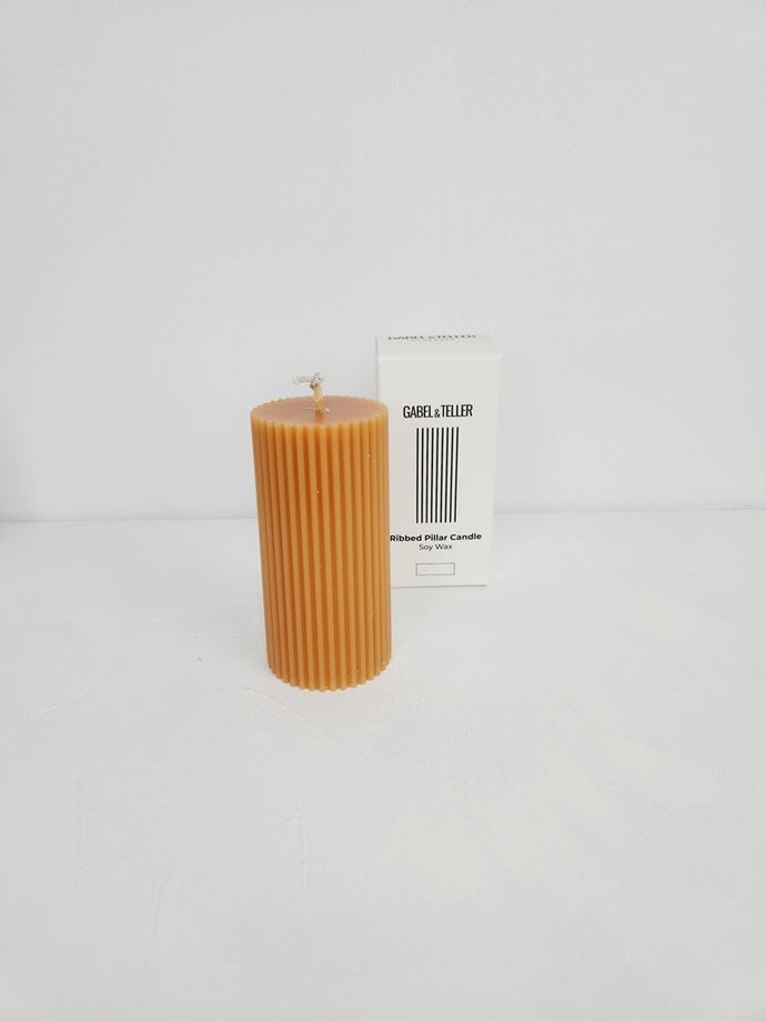 Gabel & Teller Ribbed Column Pillar Candle 10x5cm - Almond - ZOES Kitchen