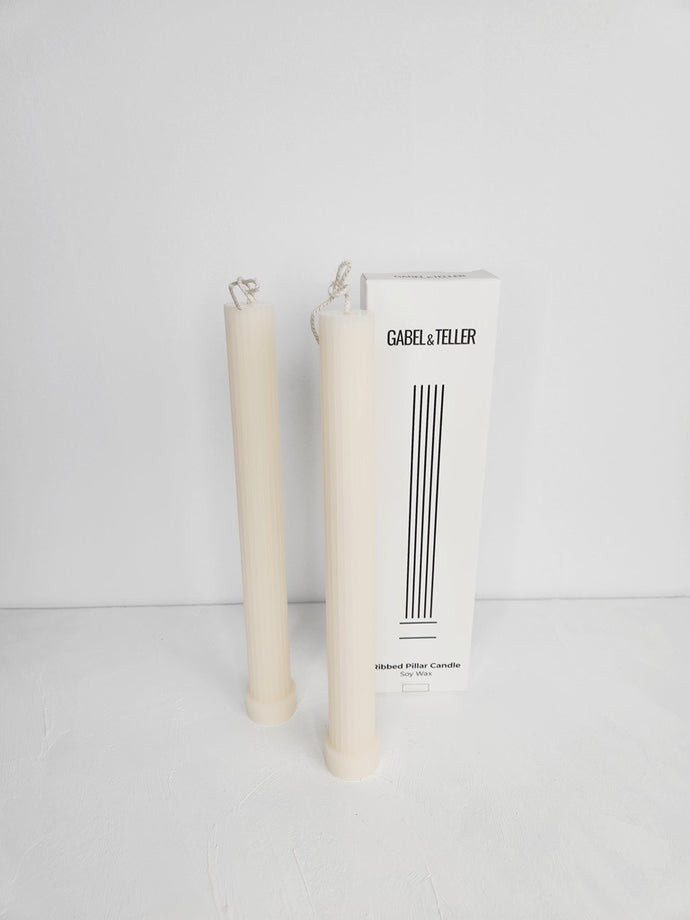Gabel & Teller Tall Ribbed Pillar Candle 2pc - Nude - ZOES Kitchen