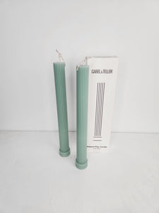 Gabel & Teller Tall Ribbed Pillar Candle 2pc - Sage Green - ZOES Kitchen
