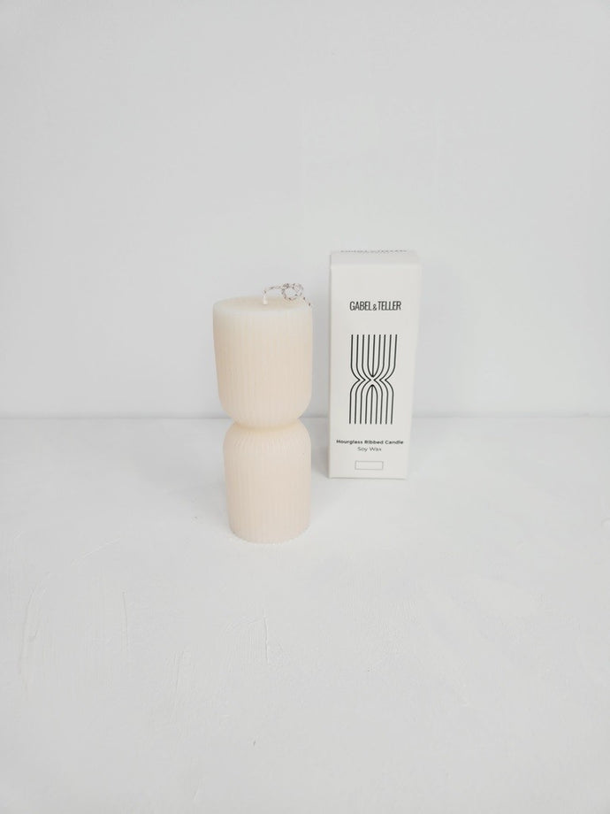 Gabel & Teller Hourglass Ribbed Candle 14x5cm - Ivory White - ZOES Kitchen