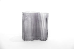 Gabel & Teller Wave Ribbed Glass Vase 21x19cm - Midnight Grey - ZOES Kitchen