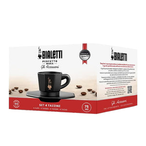 Bialetti Black Octagonal Coffee Cups with Saucer - Set of 4
