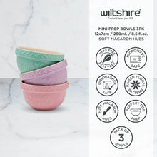 Load image into Gallery viewer, Wiltshire Baking Traditions Set of 3 Mini Prep Bowls 12x7cm Strawberry, Lavender &amp; Pistachio