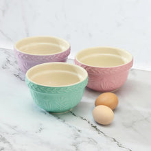 Load image into Gallery viewer, Wiltshire Baking Traditions Set of 3 Mini Prep Bowls 12x7cm Strawberry, Lavender &amp; Pistachio