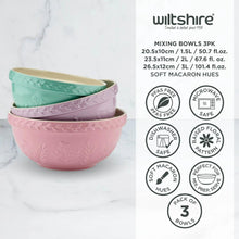 Load image into Gallery viewer, Wiltshire Baking Traditions Set of 3 Mixing Bowls 20.5cm, 23.5cm, 26.5cm Strawberry, Lavender &amp; Pistachio