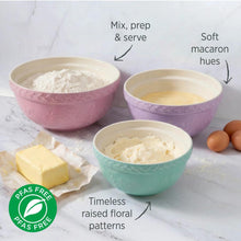 Load image into Gallery viewer, Wiltshire Baking Traditions Set of 3 Mixing Bowls 20.5cm, 23.5cm, 26.5cm Strawberry, Lavender &amp; Pistachio