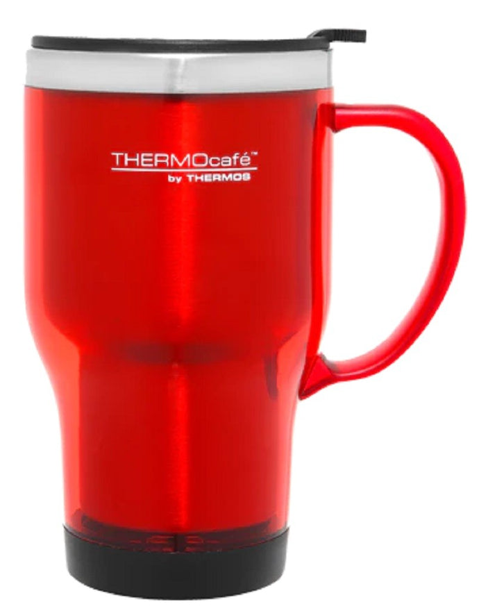 Thermos Thermocafe Travel Mug Stainless Steel Inner Plastic Outer 470ml - Red - ZOES Kitchen