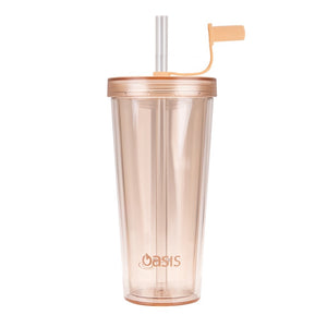 Oasis S/S D/W Ins Smoothie Tumbler W/Straw 500ml - Peach