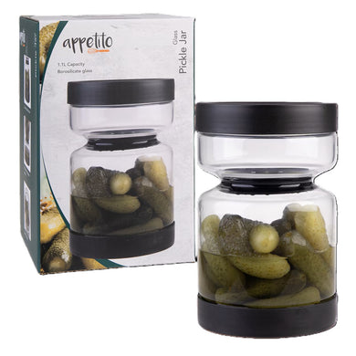 Appetito Borosilicate Glass Pickle Jar 1.1L - Black