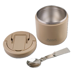 Oasis Stainless Steel Double Wall Insulated Food Flask with Quick Release Lid & Sport 550ml - Latte