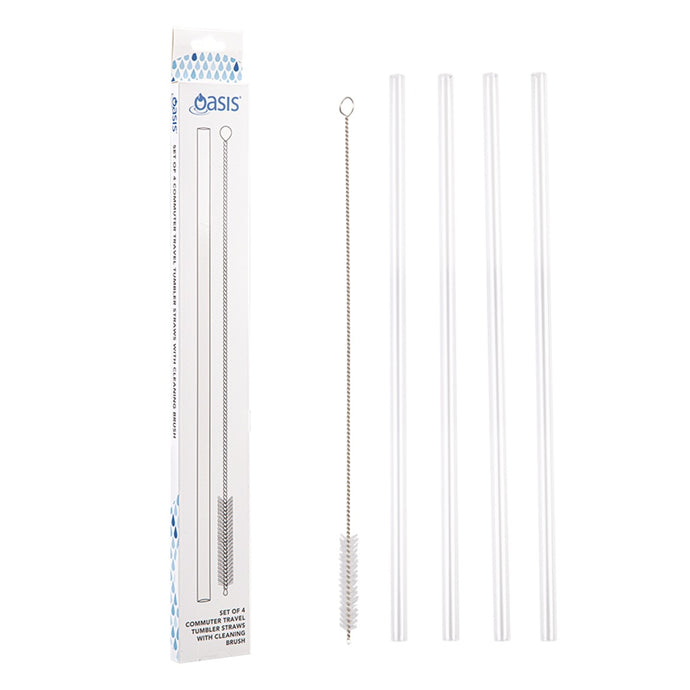 Oasis Commuter Travel Tumbler Straws - Set of 4 With Cleaning Brush