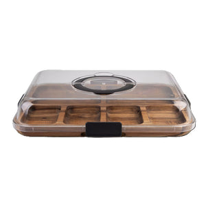 Alfresco Lane Acacia Wood 6 Compartment Rectangular Grazing Platter with Lid